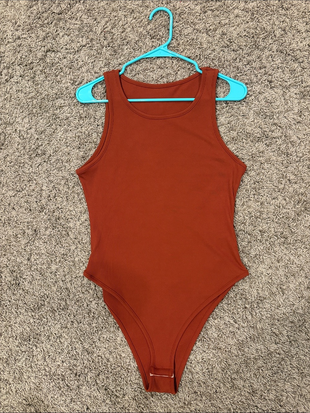 SHEIN Rust Red Sleeveless Ribbed Bodysuit